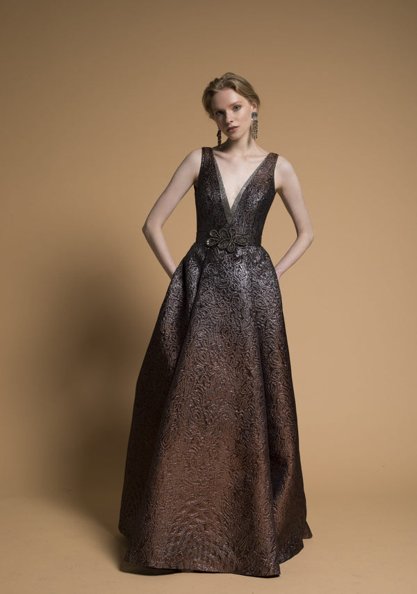 SHINY DEGRADED FLOWER EMBELLISHED GOWN